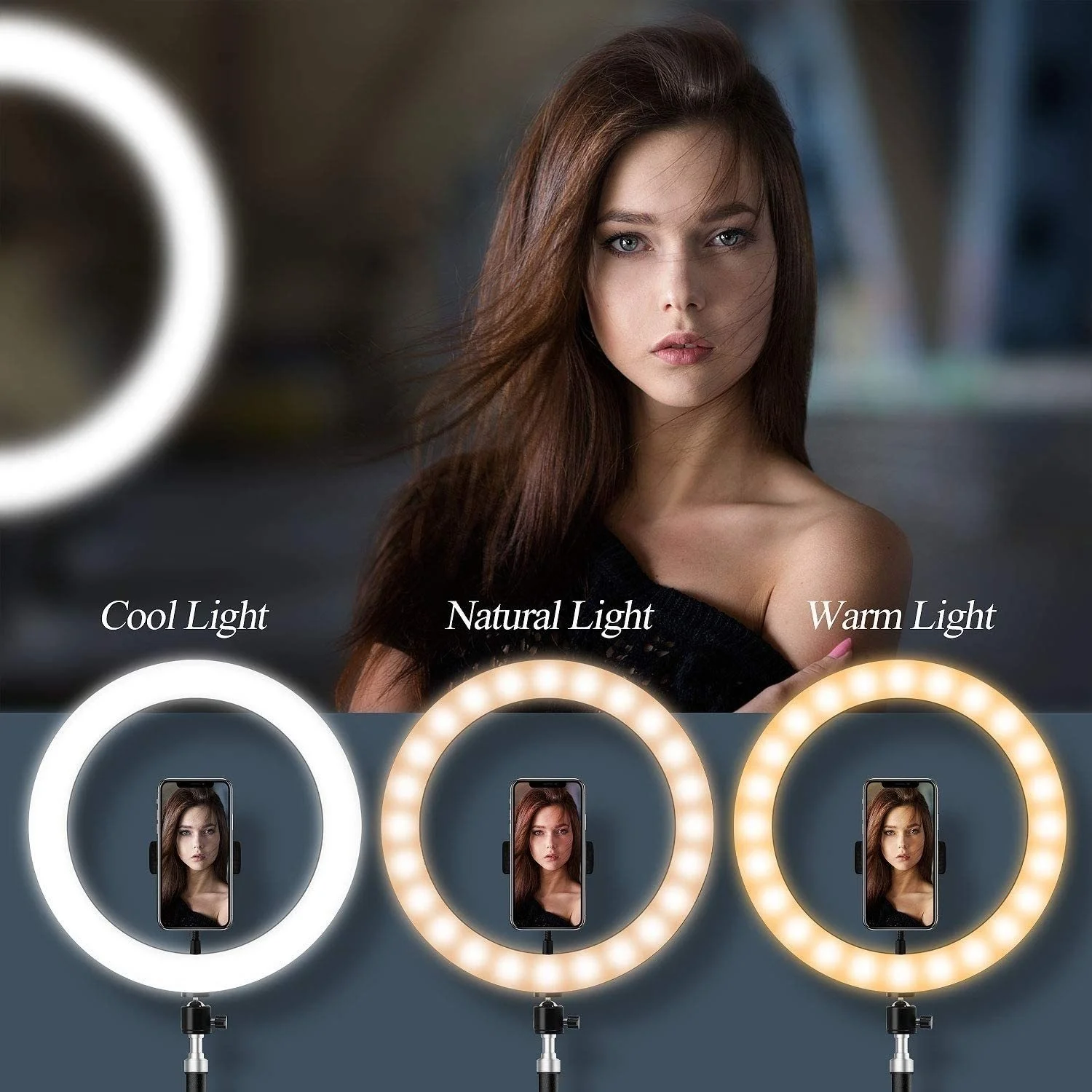 26CM Photography RingLight Circle Fill Lighting Round Lamp Selfie Soft Ring Light With Long Arm Phone Tripod Stand Holder Makeup