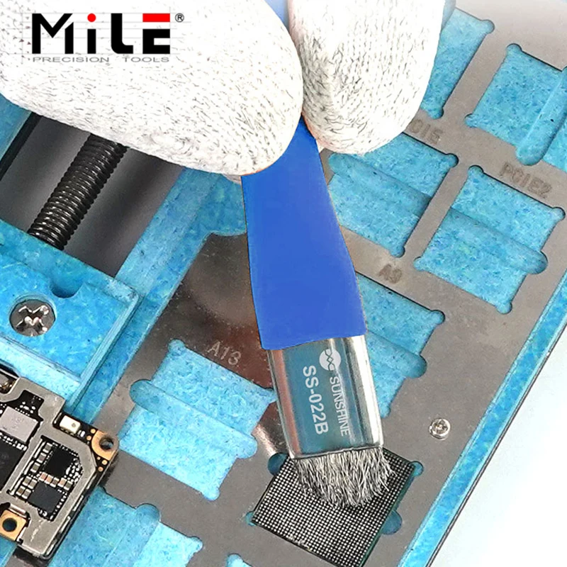 SS-022B Double-Head Brush With Bristle Superfine Steel Wire Mobile Phone Repair IC Pad Motherboard Cleaning Removal Glue Tool