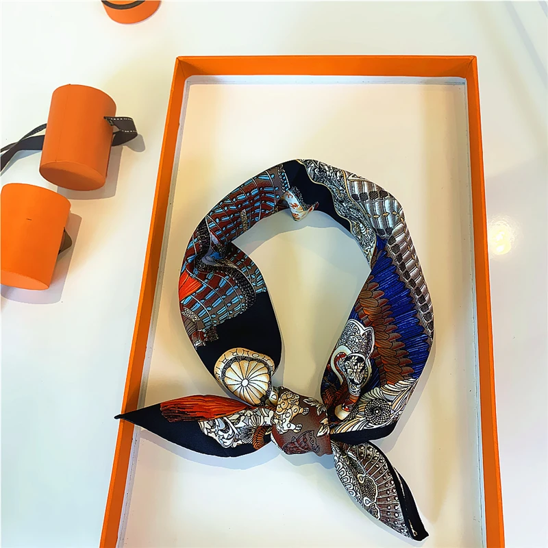 Small Samurai armor tassel twill Silk Satin Hair For Women Fashion Print Head Scarfs Female Square Headband Neck Scarves For