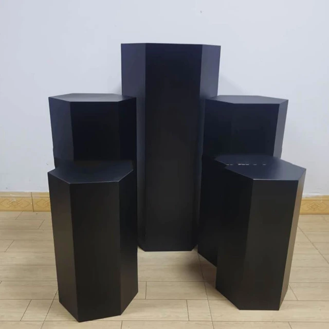 5pcs/set)Black Iron Painting Metal Geometry Frame Cylindrical Wedding Plinth / Hexagonal Shape Metal Display Plinth yudao486