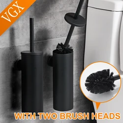 VGX Bathroom Toilet Brush Holder Stainless Steel Wall Mount Cleaning Brush Holder Set Household Accessories Black Brushed Chrome