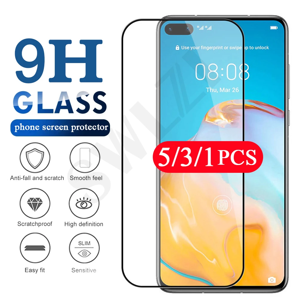 5Pcs tempered glass for Huawei P40 lite E P30 P20 pro P smart Z S 2021 2020 plus 2019 2018 protective screen protector film