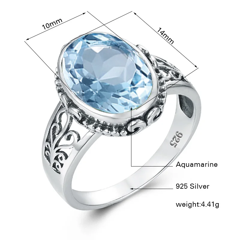 Klassische Vintage Silber 925 Aquamarin Ring Frau Massiven Stein 10*14mm Hypoallergen Party Weibliche Schmuck zubehör Geschenk 2025 – Detail 1