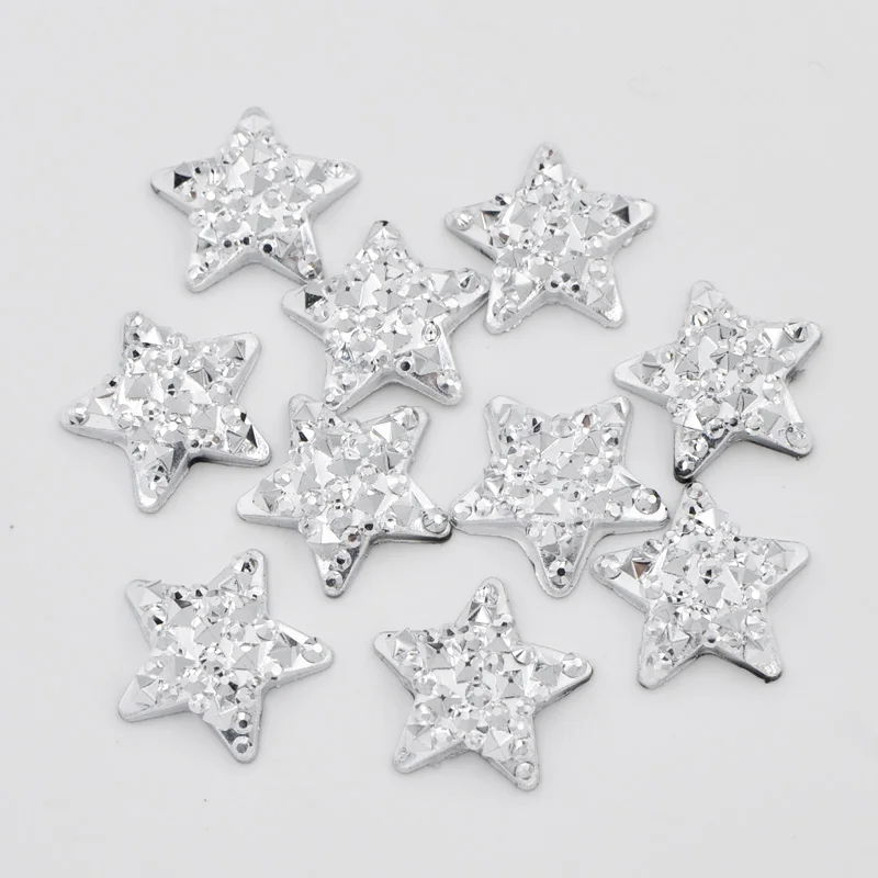 New 50PCS 16mm Resin Silver Star Flatback Rhinestone Scrapbook Wedding Buttons Applique Crafts F216