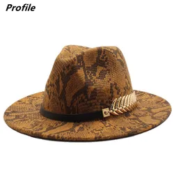 Snakeskin fedora hat flat brim size adjustable unisex hip-hop fedora hat various animal patterns jazz winter кепка мужская