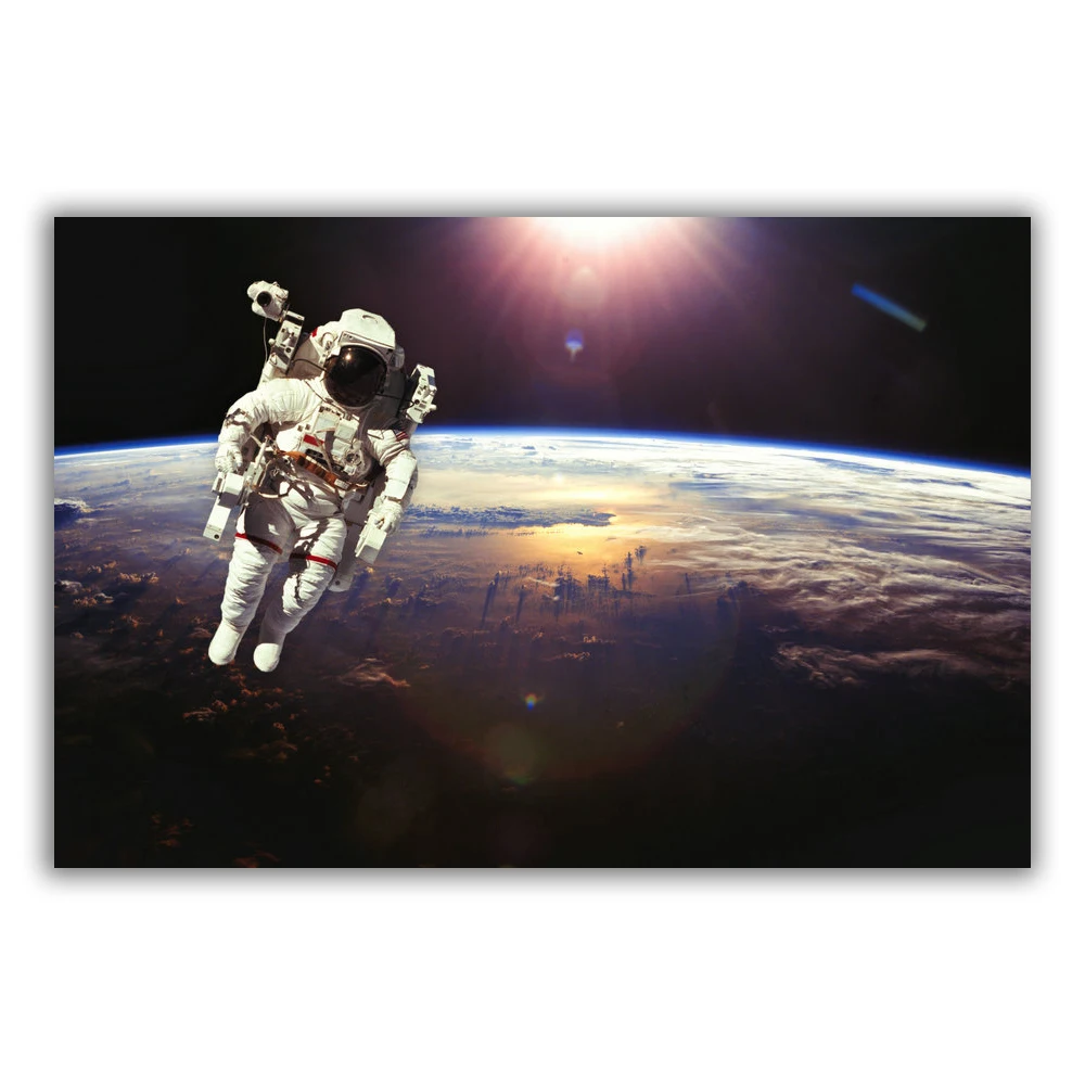 HT080 Spectacular Universe Earth And Moon Space Station Astronaut Silk Fabric Poster Art Decor Indoor Painting Gift