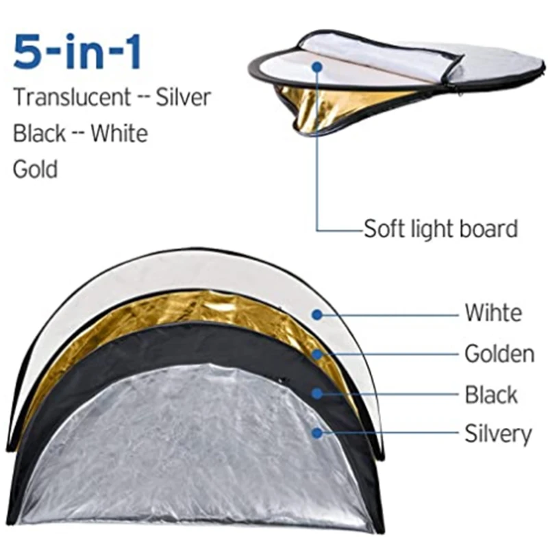 Refletor de luz 5 em 1 para estúdio fotográfico, 60/80cm, portátil, luz dobrável, fotografia, acessórios para fotografia