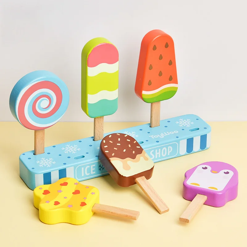 6pcs Wooden Ice Cream Children Pretend Play Toys Simulation Kitchen Food HousePlay Game Early Learning Education Girls Boys Gift