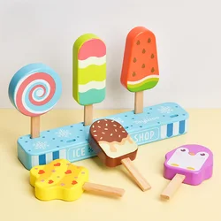 Juego de helados de madera para niños, juguetes de simulación de cocina, juego de comida para el hogar, aprendizaje temprano, educación, regalo para niños y niñas, 6 piezas