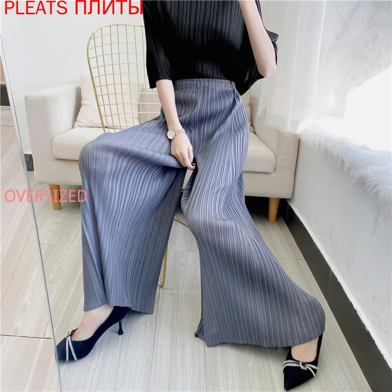 

Miyake Pleated Wide-Leg Flared Pants for Women, High Waist, Casual Trousers, Loose, Large Size, Spring and Summer, New