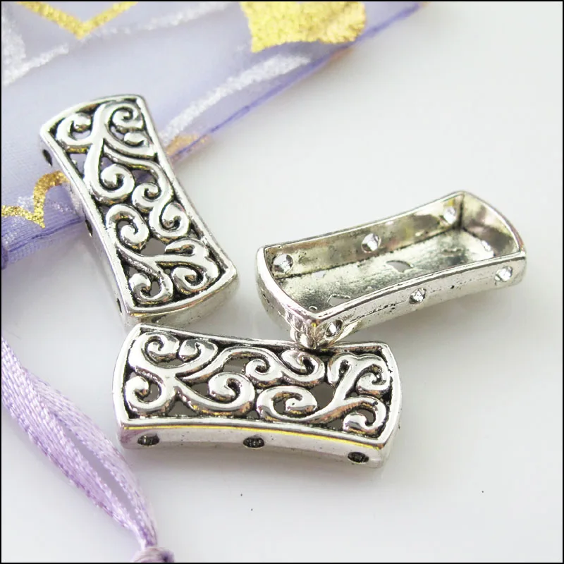 8 New Charms 3-3 Hole Flower Spacer Bar Beads Connectors 12x26.5mm Tibetan Silver Tone