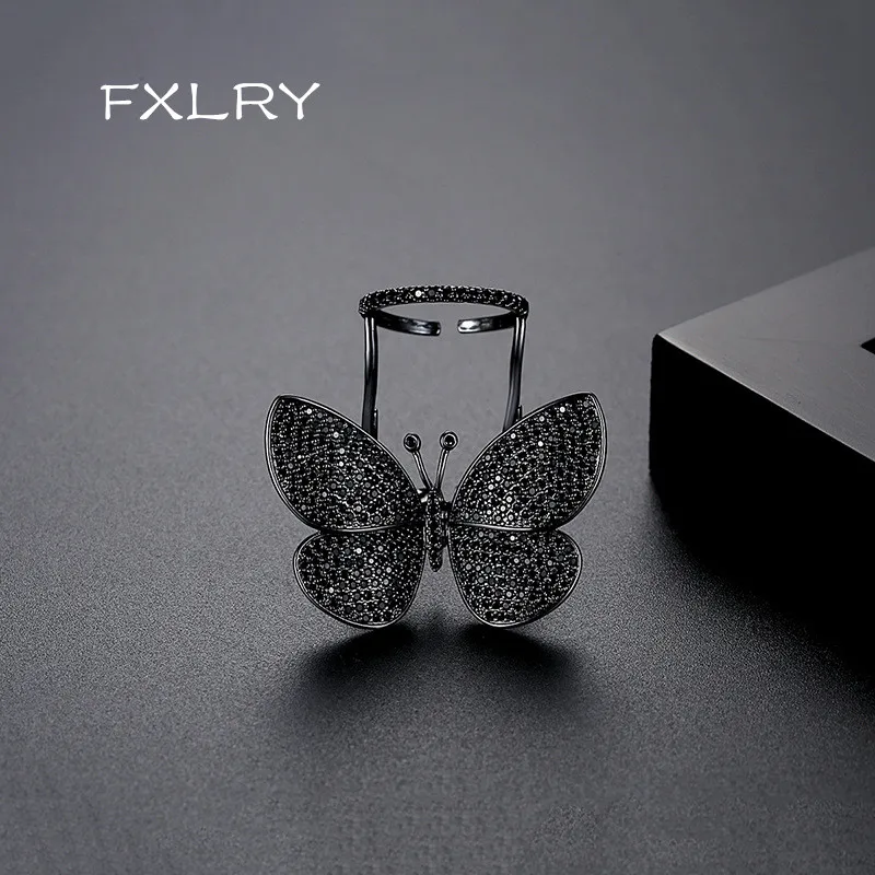 

FXLRY Personality Butterfly Ring White/Gold Color Cubic Zirconia Stone Rings For Women Size Resizeable Fashion Jewelry