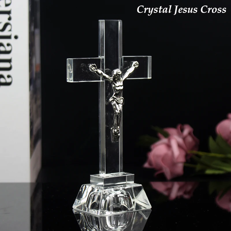 Estatua de cruz de Jesús de cristal de luz nocturna, decoración de iglesia de Cruz de cristal de estilo religioso, decoración del hogar, adorno
