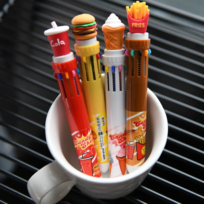 10 Colors Cute Creative Ballpoint Pen School Office Supply Stationery Coke Burger Fries Silicone Multicolor Ballpoint Pen