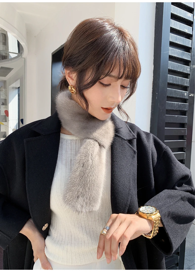 ZDFURS* Women Mink Fur Scarves Korean Style High Quality Genuine Fur Collars Mufflers Double Face Warm  Wraps Neck Warmer New