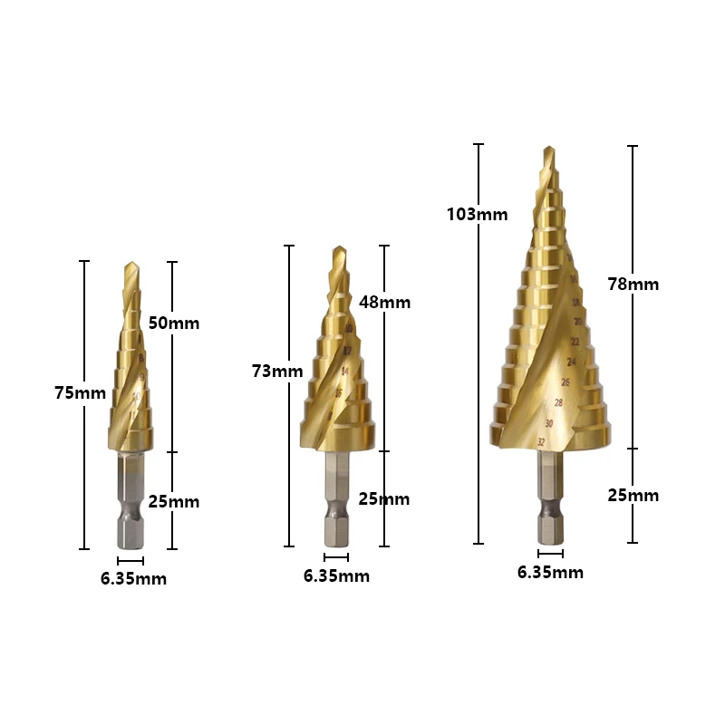 Titan Beschichtete Schritt Bohrer Hex Schaft 5/9/11 Schritte Core Bohrer für Holz/Metall Bohren Loch Cutter Kegel bohrer Freeshipping – Detail 1