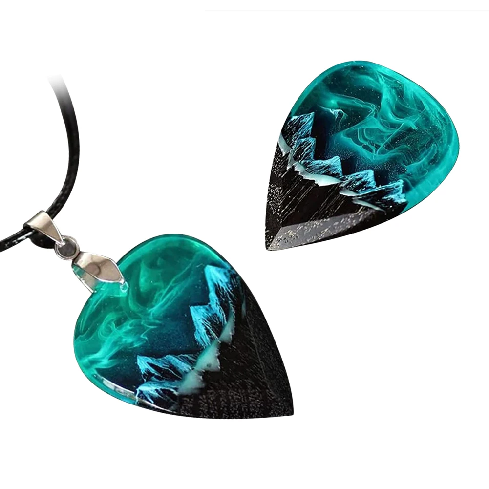 Epoxy Resin Guitar Pick Northern Lights Necklace Creative Pendant Jewelry Musician Accessories Gifts for Men Women