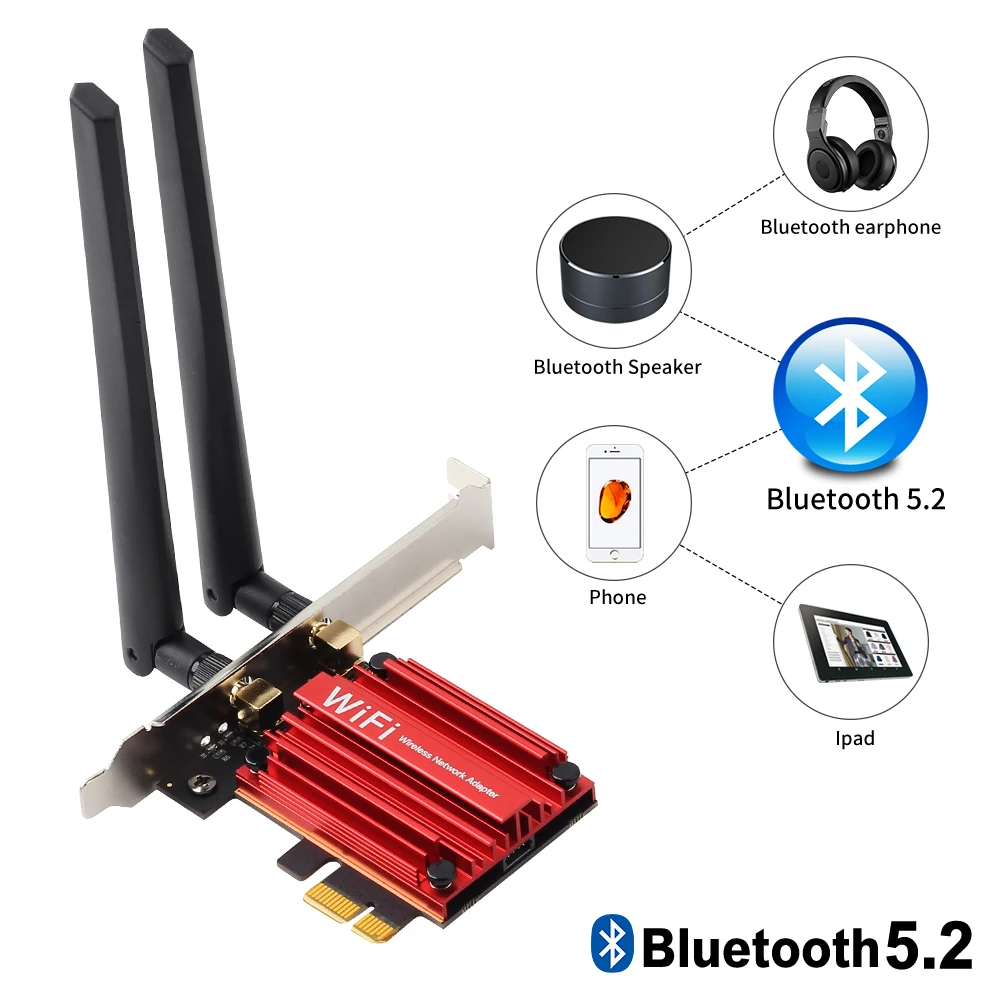 WiFi 6E 5374 mb/s AX210 bezprzewodowy adapter PCIe do komputerów stacjonarnych Bluetooth 5.3 802.11AX trójzakresowa karta Wifi 2.4G/5G/6Ghz dla Windows 10/11