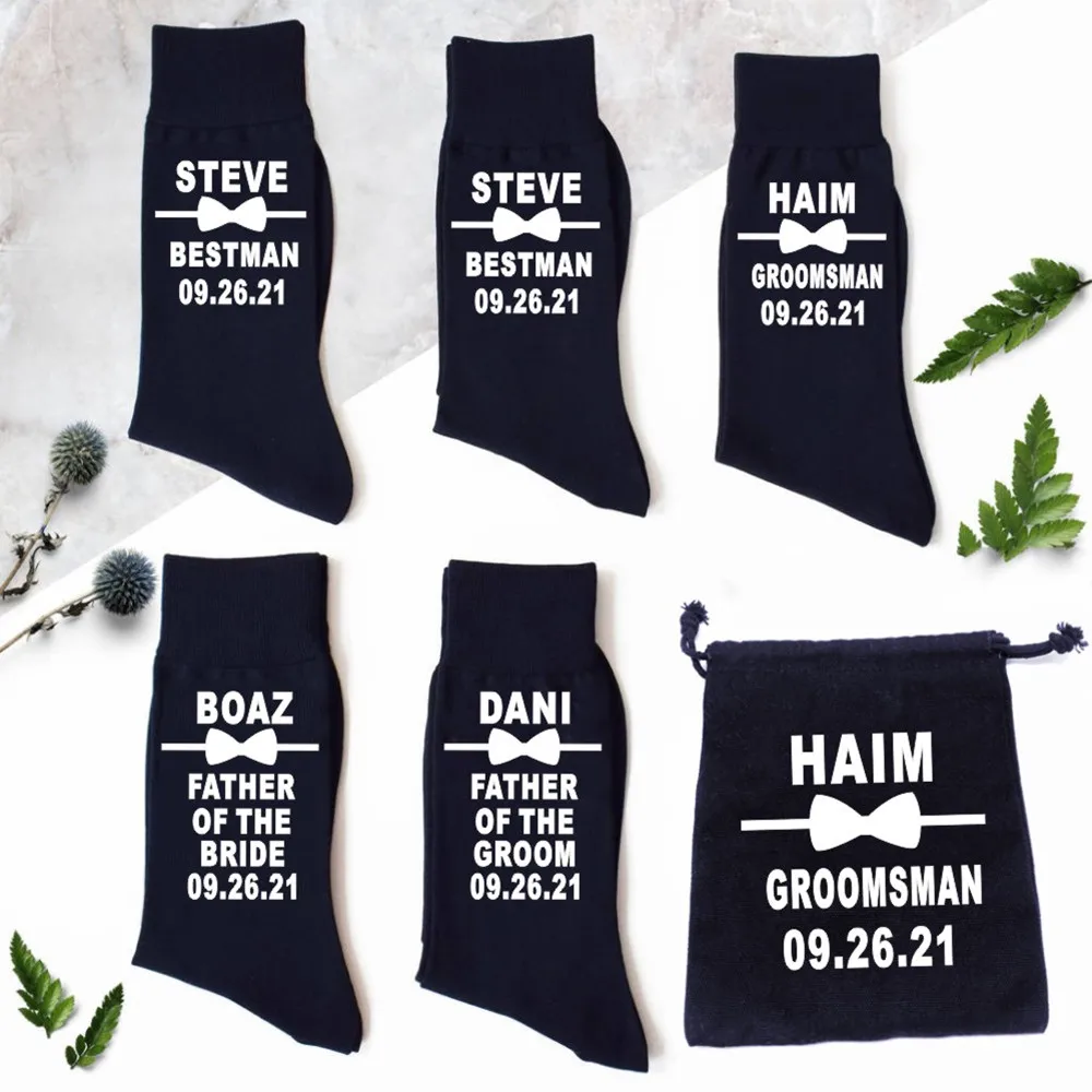 New! Best Man Wedding Socks Personalized Groomsman Wedding Accessory Man Socks with Bag Custom Letter Print Long Sock Funny Suit