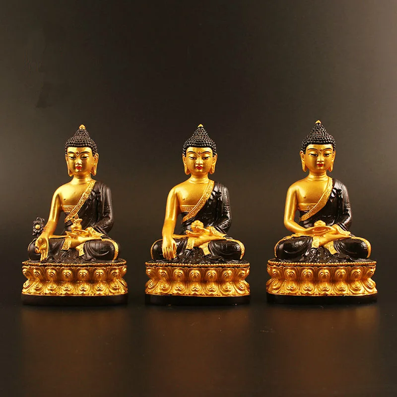 

13cm Gold Plated Three Treasured Buddha Statue,Resin Sakyamuni/Amitabha/ Medicine Figurines Mascot Home Putting Decoration