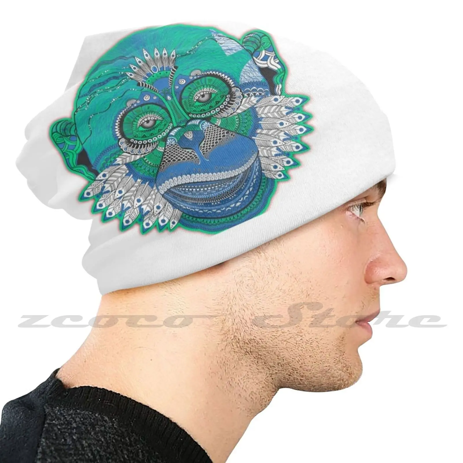 Plumage Monkey Face Diy Pullover Cap Knit Hat Plus Size Keep Warm Elastic Soft Monkey Animals Nature Chimpanzee Animals Animal