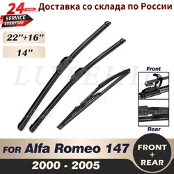 Wiper Front & Rear Wiper Blades Set Kit For Alfa Romeo 147 2000 2001 2002 2003 2004 2005 Windshield Windscreen 22