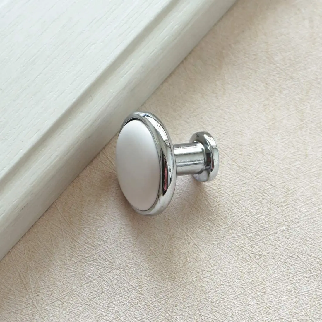 White Ceramic Cabinet Handles Modern Chrome Silver Wardrobe Pulls Round Cupboard Door Knobs Zinc Alloy Furniture Hardware
