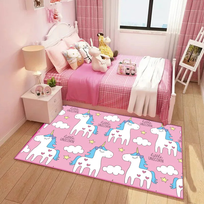 

Cute Cartoon Child Carpets For Living Room Bedroom Area Rug Soft Flannel Unicorn 3D printed Kids play Carpet Baby Room Crawl Mat