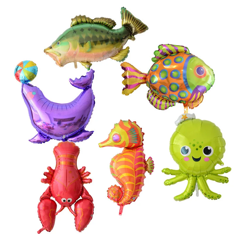 

50pcs Ocean Animals Foil Balloons Sea Party Decorations Cartoon Lobster Dolphin Tropical Fish Birthday Navidad Christmas