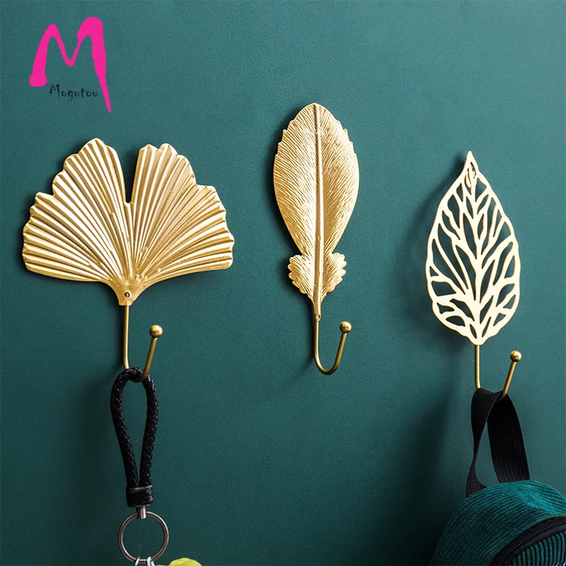 MGT-Metal Wrought Iron Leaf Hook, Creative Wall Hanging Storage Key, Home Bedroom Door Decoration, Coat Rack