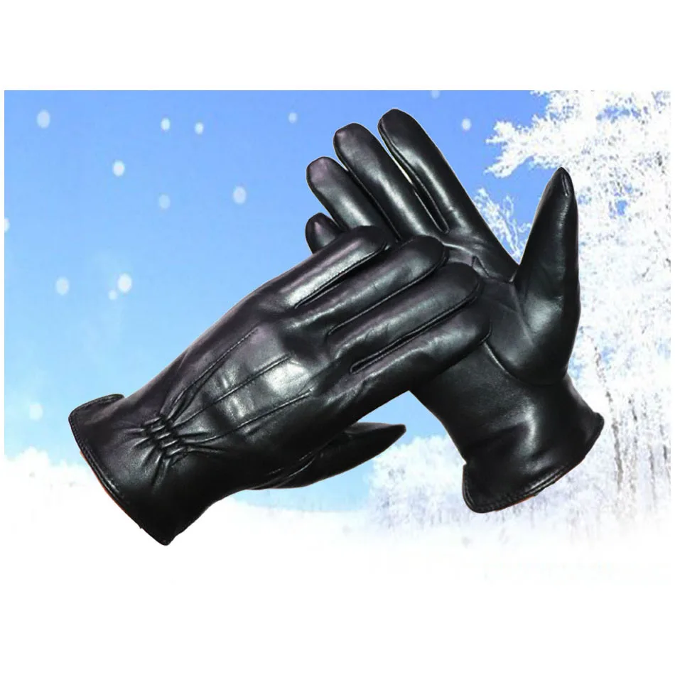 Guantes de cuero de alta calidad para hombres, guantes de piel de oveja de doble capa de lana de oveja, guantes gruesos de piel real, guantes de piel de oveja con pantalla táctil para el conductor, moda nueva 2024