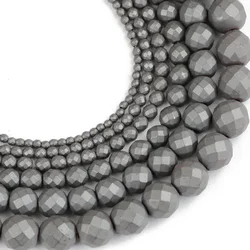 Faceted Matte Black Hematite beads Natural Stone ore 2/3/4/6/8/10MM Round Loose beads Jewelry bracelet Making accessories DIY