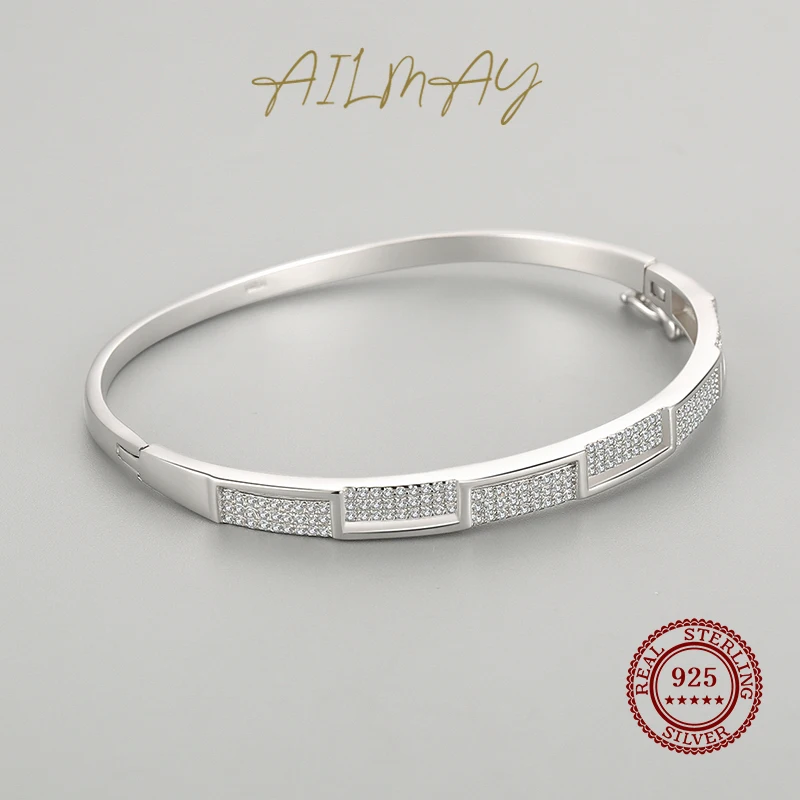 Ailmay prawdziwe 925 Sterling Silver wyczyść CZ Platinum modne bransoletki dla kobiet klasyczne luksusowe akcesoria ślubne biżuteria prezent