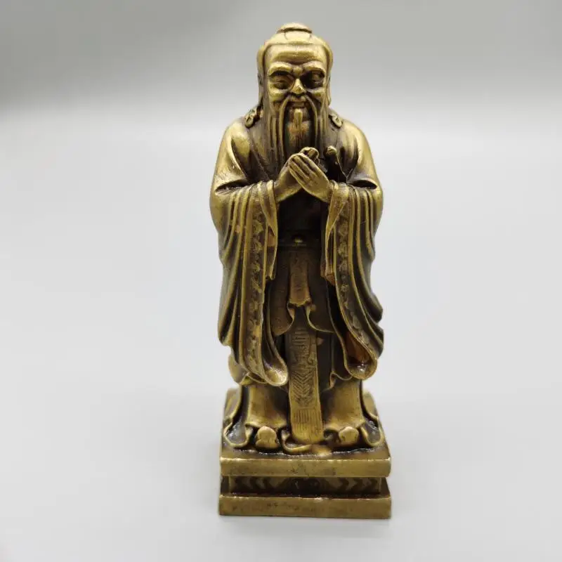 China Pure Brass Copper Bronze Carving Educator Kong Zi Confucius Statue Office and Home Decoration Confucianism Academic