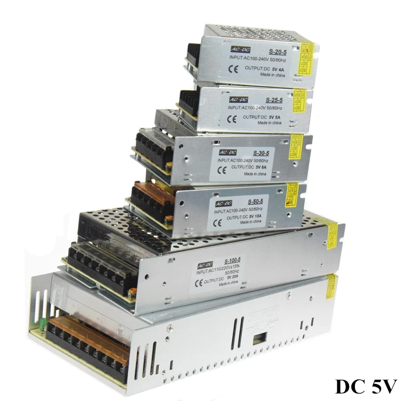 Power Supply DC 5V 20W 25W 30W 50W 100W 300W Transformer AC110V 220V to DC5V LED Lighting Source Power Switching Voltage Conver
