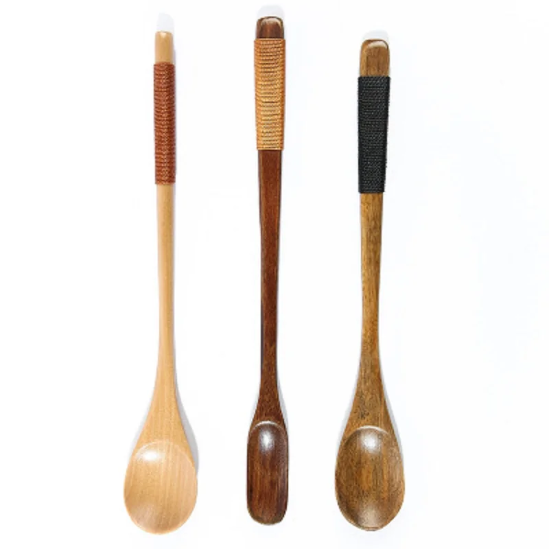 New small wooden spoon kitchen cooking utensils long handle ice cream coffee tea spoon creative handmade wooden tableware kitche