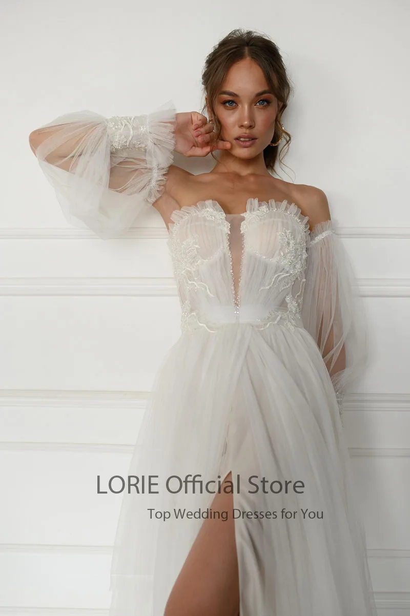 Lorie Vintage Trouwjurken Applicaties Met Afneembare Bladerdeeg Lange Mouwen Wedding Kralen Bruidsjurk Vestido De Novia Playero