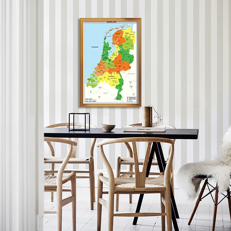 In Dutch Netherlands Map Canvas Painting 60*90cm Wall Decoration Poster for School Supplies Children Education Party Gift