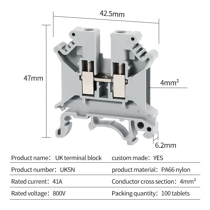 10 Pcs UK5N Din Rail Terminal Electrical Conductor Universal Connector Screw Connection Strip Block UK-5