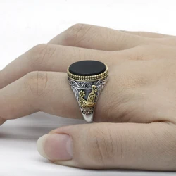 925 Sterling Silver Ring Men's Black Onyx Ring Transparent CZ Ring Men's Fine Jewelry