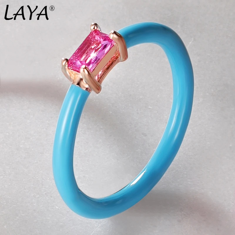 Laya 925% 100 Sterling Silver colore sintetico cristallo moda anello da dito per le donne gioielli di fascino smalto fatto a mano 2024