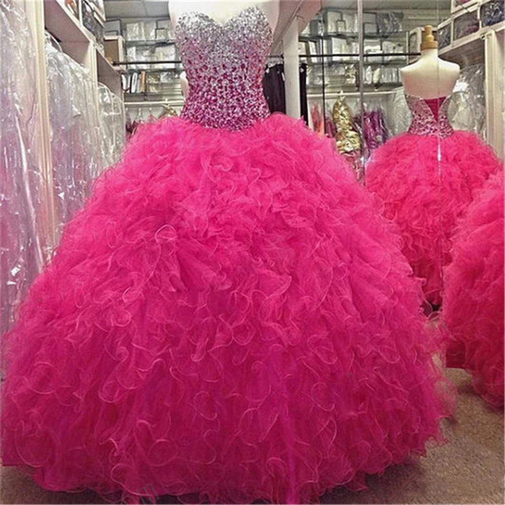 

Stunning Sweetheart Organza Beadings Quinceanera Dress Ball Gown Puffy Prom Dress sexy 16 dress formal dresses real image