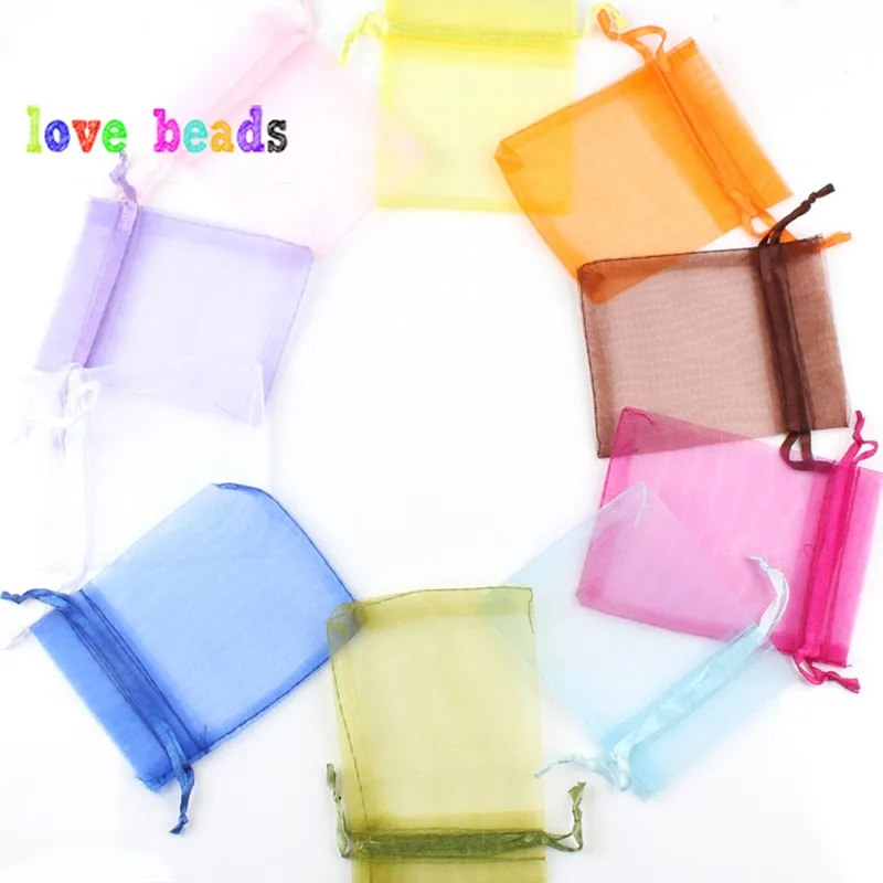 50pcs 7x9 9x12 10x15 13x18cm Gift Organza Bags Drawable Wedding Party Decoration Gift Bags Display Packaging Jewelry Pouches