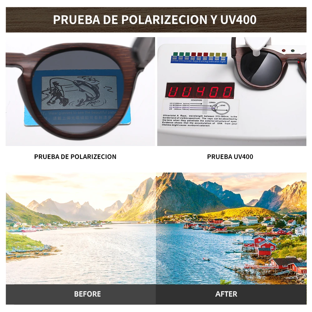 GM-gafas de sol ovaladas para hombre y mujer, lentes de sol polarizadas de madera 100%, a la moda, protección UV400, caja cuadrada de madera