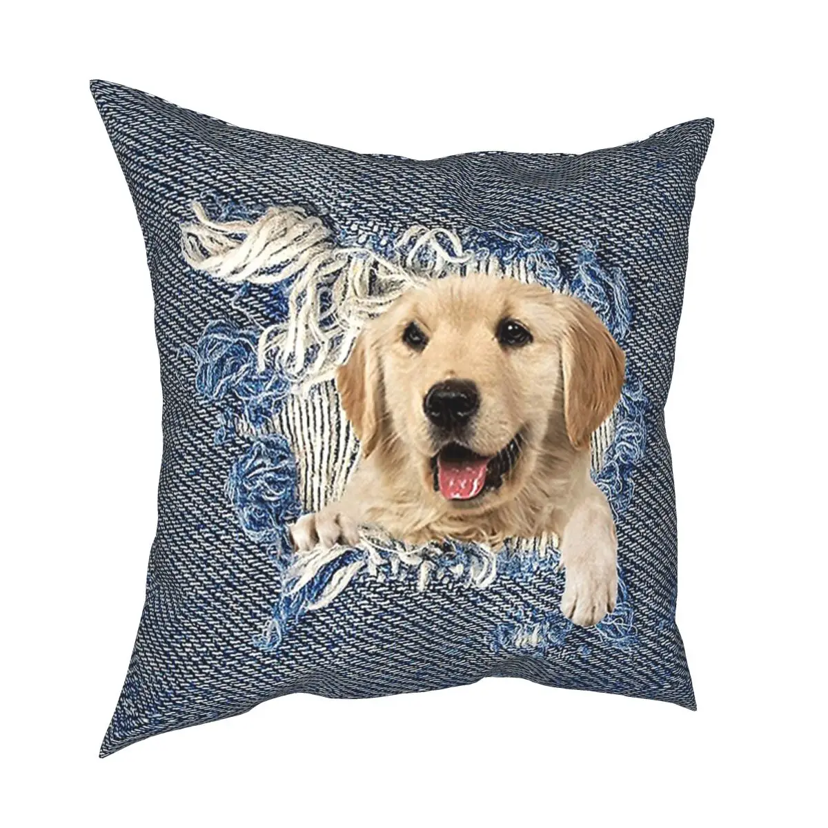 Golden Retriever In Denim Pillow Cover Home Decor Fashion Vintage Stylish Faded Cushions Throw Pillow for Sofa Creative