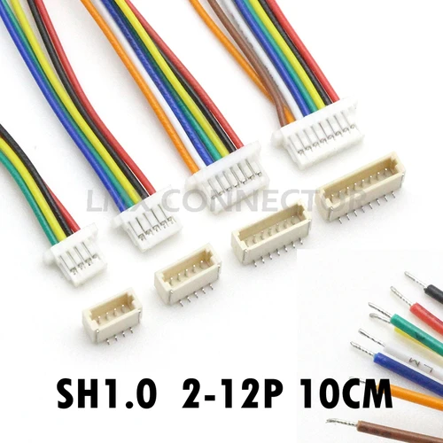 Conector JST SH de 1,0mm con Cable SMD, 10 AWG, 10cm, 2 P, 3P, 4P, 5P, 6P, 7P, 8P, 9P, 10P, 11P, 12 Pines, 10 juegos