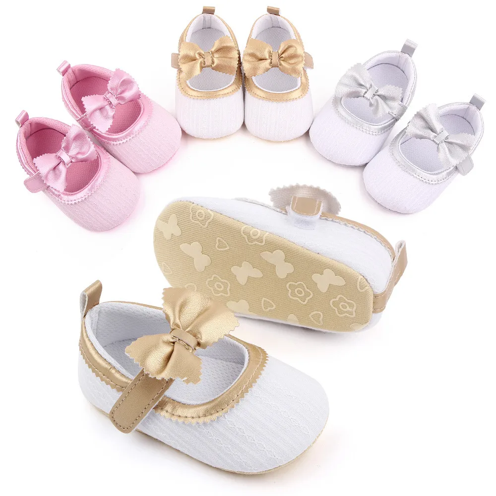 

0-12 Months Baby Girls Kids Princess Shoes Cute Infant Bowknot Anti-Slip Soft Sole Footwear Buckle Strap Walking Shoes