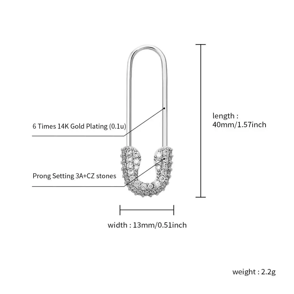 TOPGRILLZ 2020 New Safety Pin Earrings Iced Cubic Zirconia Hip Hop Charm Jewelry For Gift Men Women Black Gold Black Color