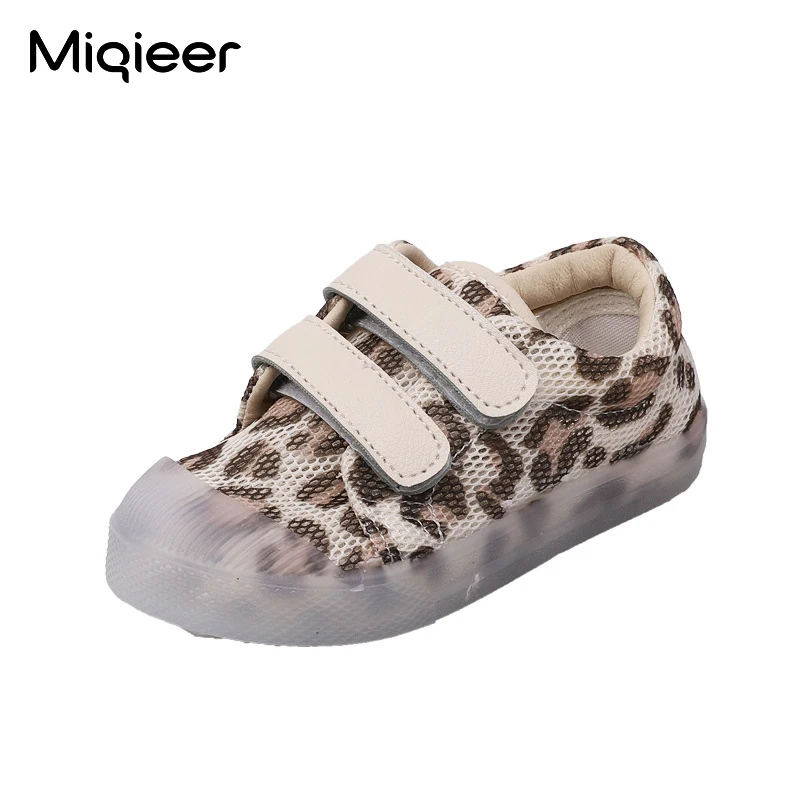 Boys Leopard Print Breathable Mesh Casual Shoes 2021 Spring Autumn Girls Cute Children Sneakers Soft Non-slip Kids Flats Shoes