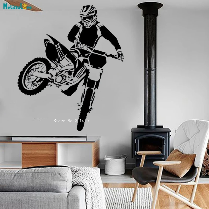 Jumping Motorcycle Wall Sticker Decals Flying Over Obstacles Living Room Bedroom kids Boys Teenager Unique Gift YT2824